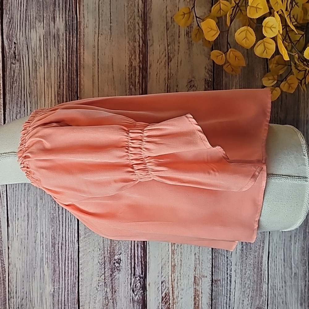 NOBLE U MELON OFF THE SHOULDER 3/4 ASYMMETRICAL SLEEVE BABYDOLL CROP TOP - Picture 7 of 12